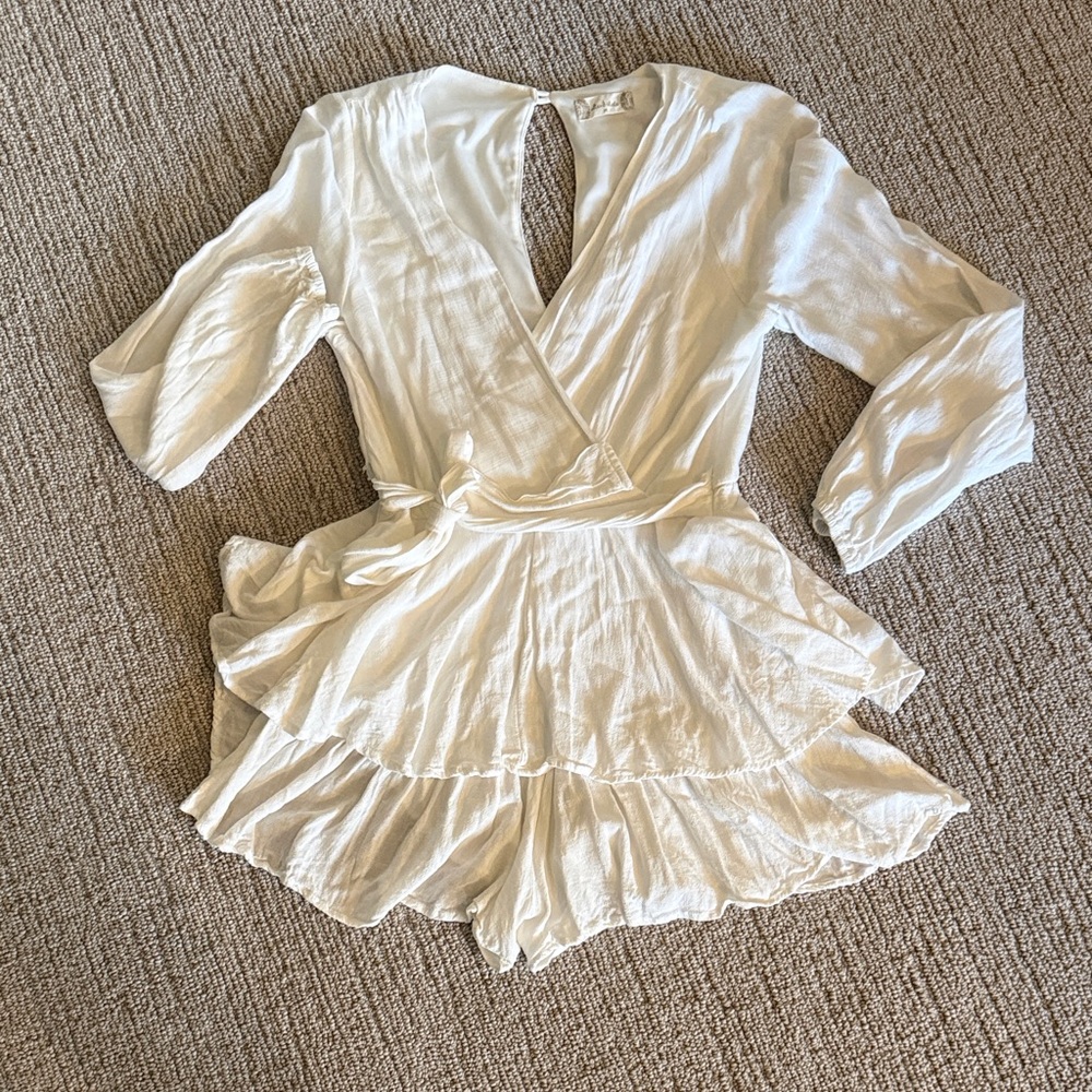Altar'd State Cream Ruffled Jumpsuit